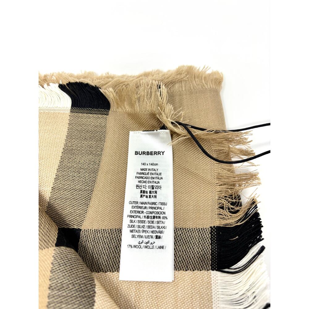 Burberry EKD Crest Ribbon Check Scarf Archive Beige Equestrian Motif 140 x 140 - Picture 3 of 7
